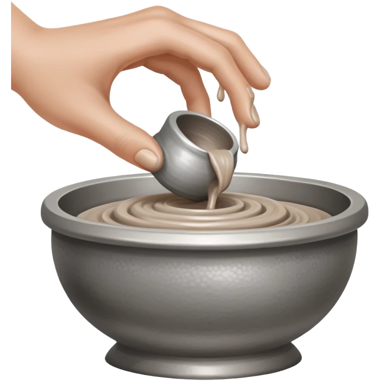 single hand scooping a blob of clay on a silver pottery wheel emoji