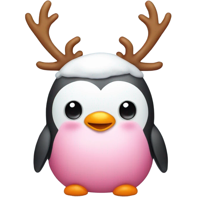 Cute pink penguin with reindeer antlers emoji