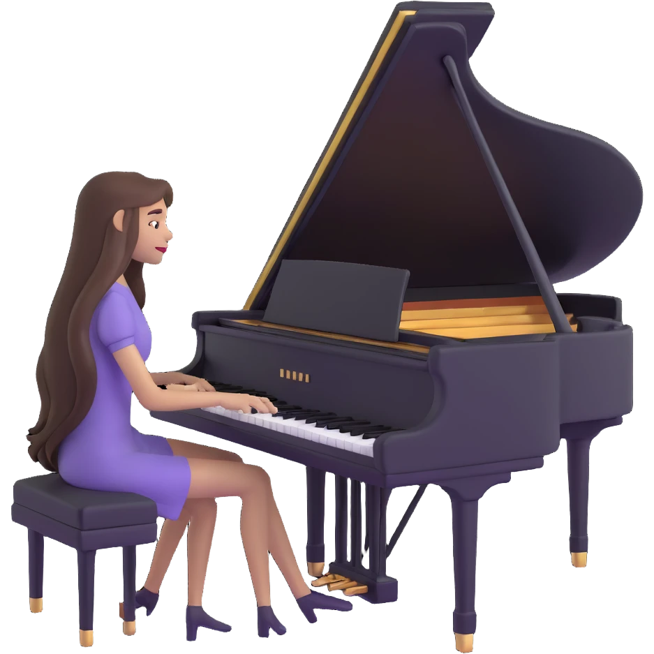 woman with extremely long hair playing the piano emoji
