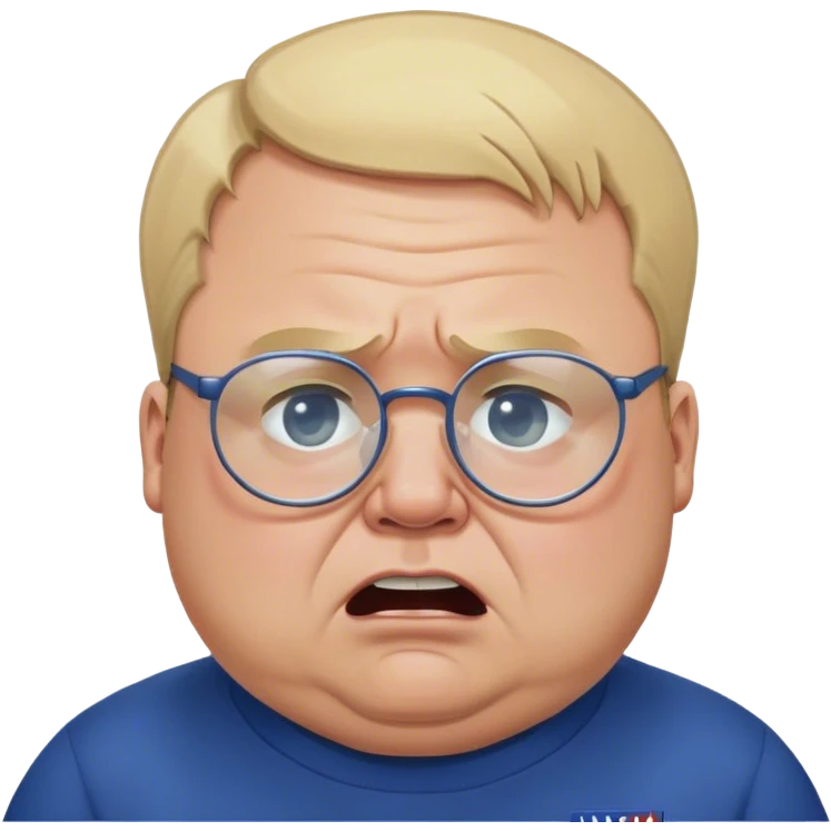 angry fat man, crying like a kid,  blond short and hight receding hairline, wearing a dark blue sweatshirt, nasa logo on the sweatshirt, round glasses without frame, 40 years old emoji