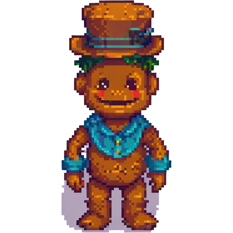 Freddy character in pixel art style smiling emoji