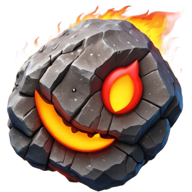 3D render of Meteor, miniature weather phenomenon, volumetric particle effects, rocky asteroid with a fiery red tail, elemental energy, emoji style, isolated on white background --v 6.0. emoji