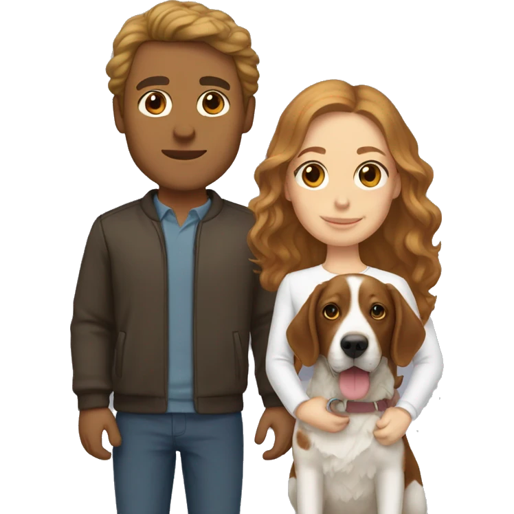 Man with dark blonde hair next to Brittany spaniel emoji