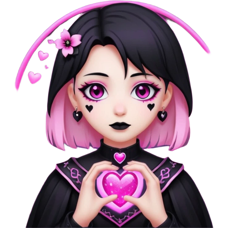 goth sakura black heart with glowing pink outline and magical sparkles emoji
