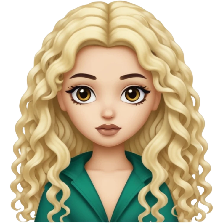 split dye leftside blonde rightside black long curly hair, pretty pale bratz Saudi baddie emoji
