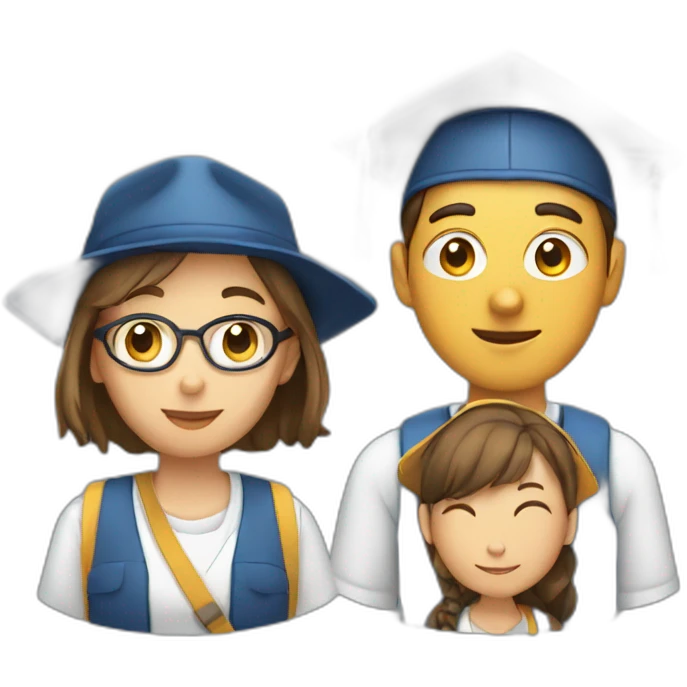 a student with three women and two men wearing a school cap emoji
