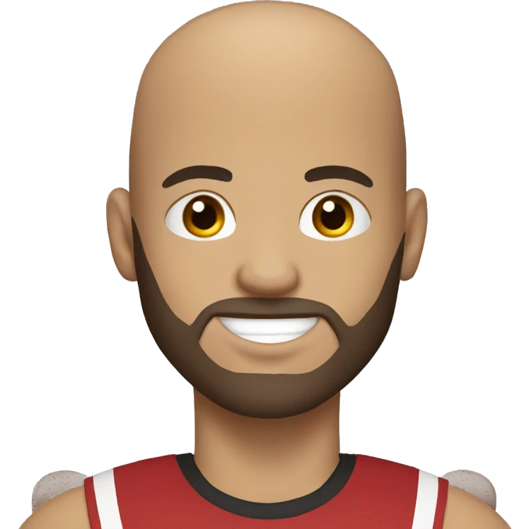 Bald football player with beard, brown eyes, black sport tshirt emoji