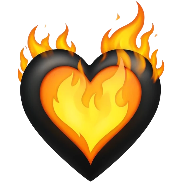 black heart on fire with yellow flames emoji