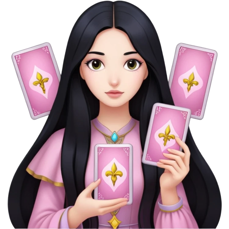 long black hair girl with light pink tarot cards emoji