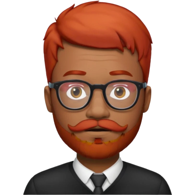 Dark Black man with short red hair and red beard and red mustache with glasses emoji