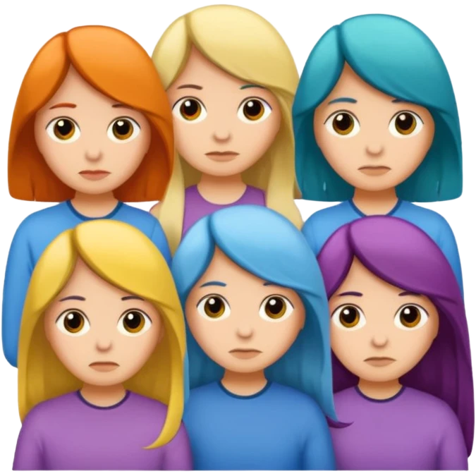 grupo de 5 amigos tristes diferentes colores de cabello emoji
