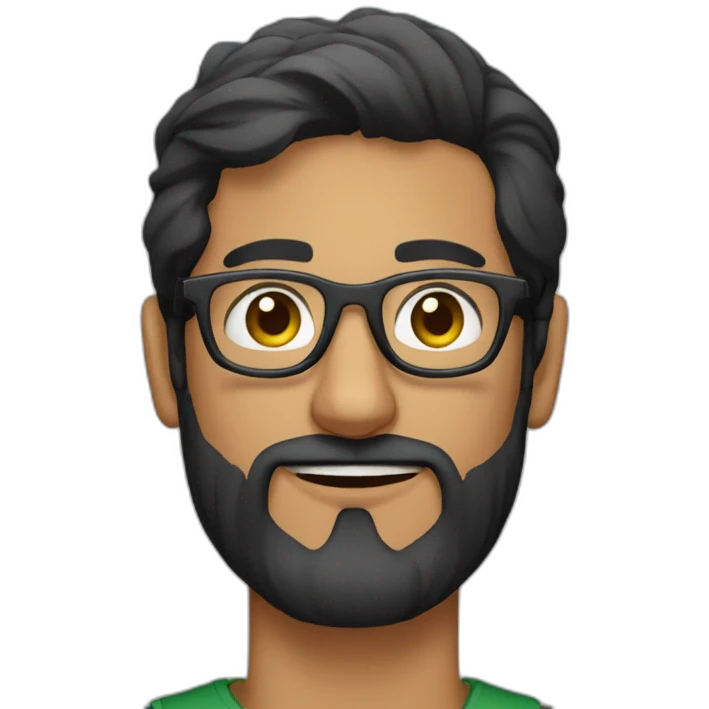 A Pakistani man 30 years old with a beard and wayfarer spectacles emoji