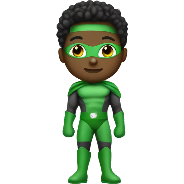 mini superhero with green clothes sayin hello emoji