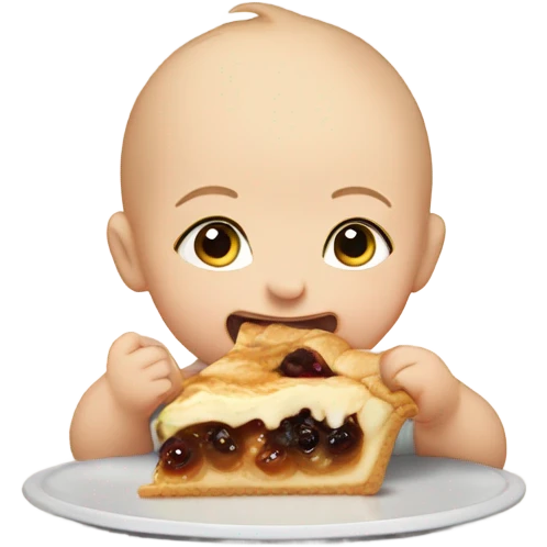 baby with down syndrome eating a pie that says acoustic emoji