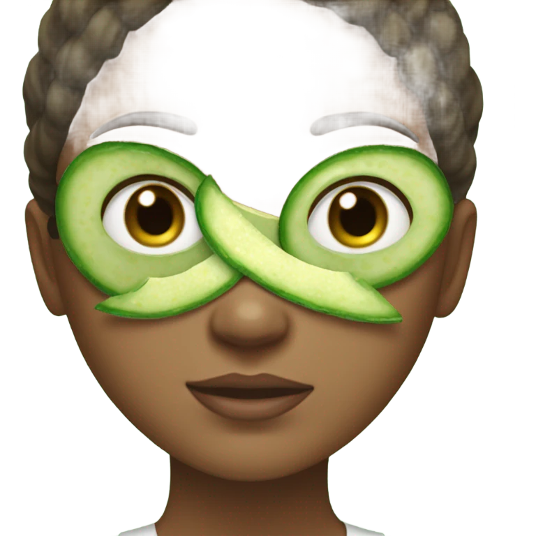 Girl with freackles Brown hair and white skin wears skin care mask Thats Green and two pickle on her eyes emoji