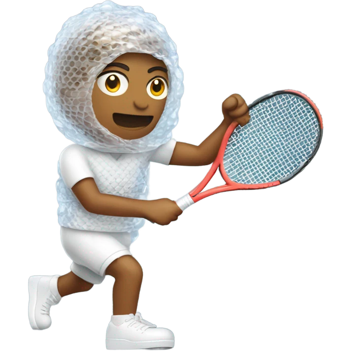 Person wrapped in bubble wrap playing tennis emoji