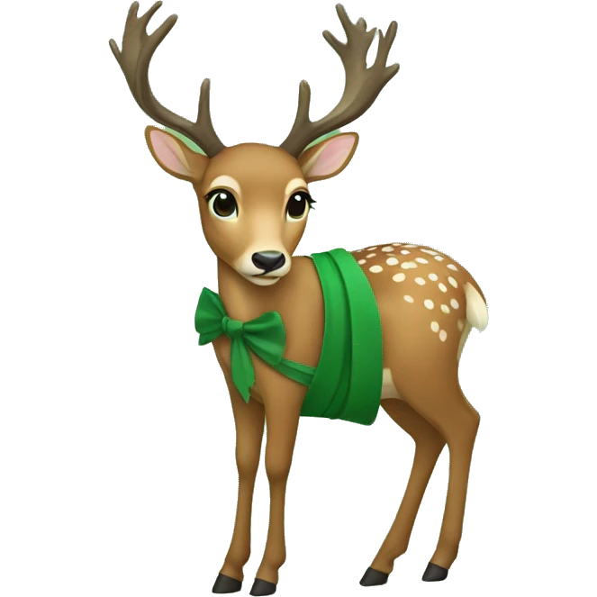 Deer wearing green dress emoji