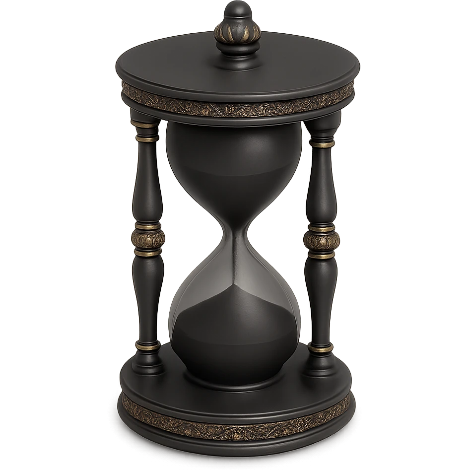 an ornate antique hourglass in 3D black style emoji