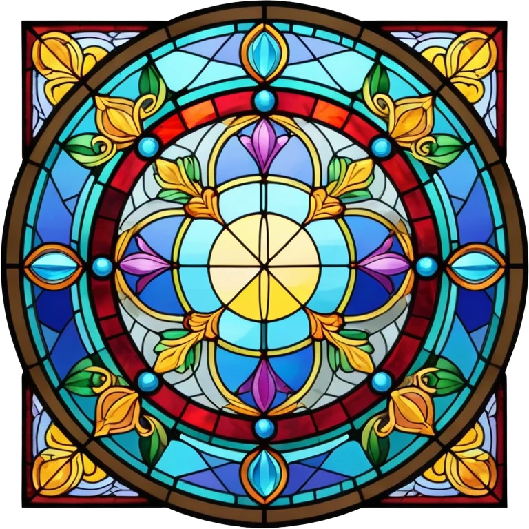 stained glass window pane, colorful emoji