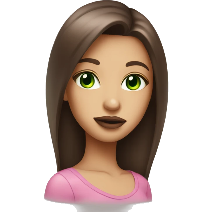 green eyed girl with pink big juicy glossy lips and long smoth brown hair emoji