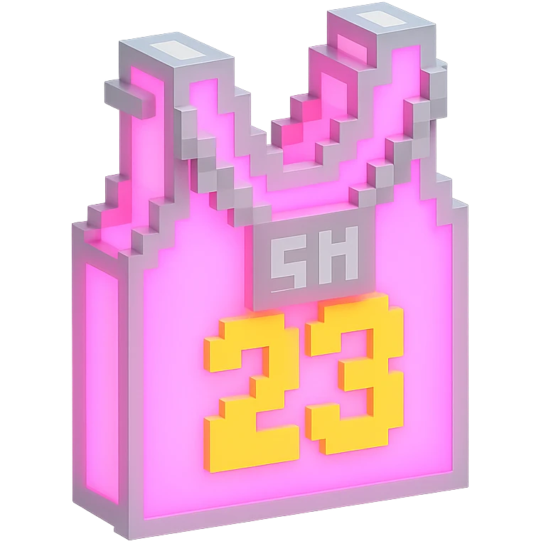 светящейся розовая баскетбольная майка с надписью "23" и серебряная цепь с надписью "SM", no background emoji