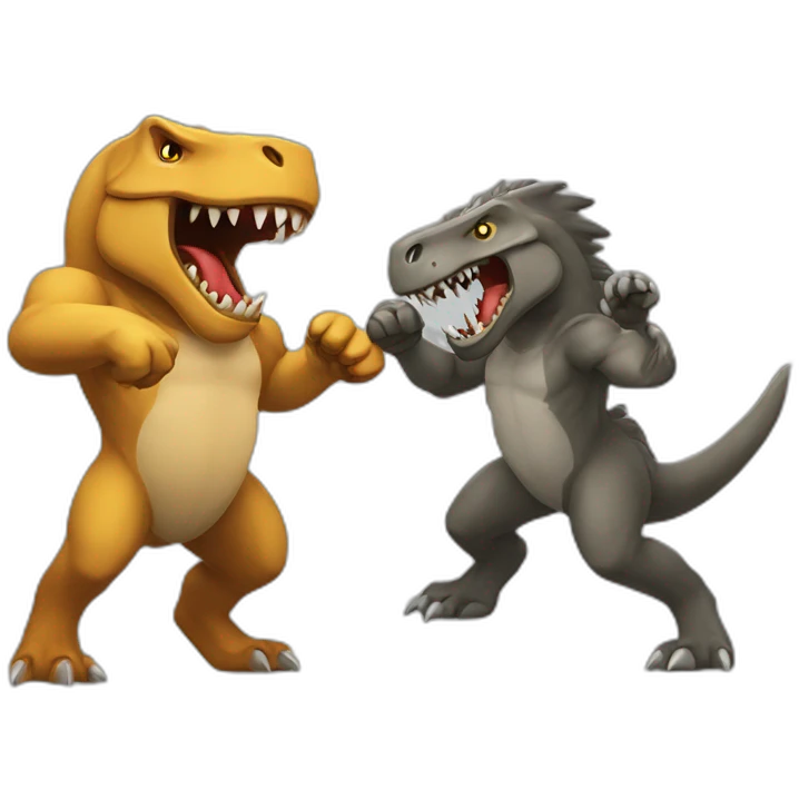 Fight of TRex and werwolf emoji