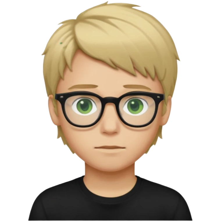 Generate me a profile picture like with a teenage boy who has dirty blond hair, green eyes, glasses and a black t-shirt emoji