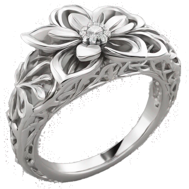 Filigree Flowers Artistic Engagement Ring 14K White Gold Lab Diamond. emoji