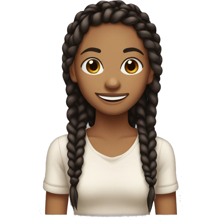 light brown girl with black knotless braids smiling very hard emoji
