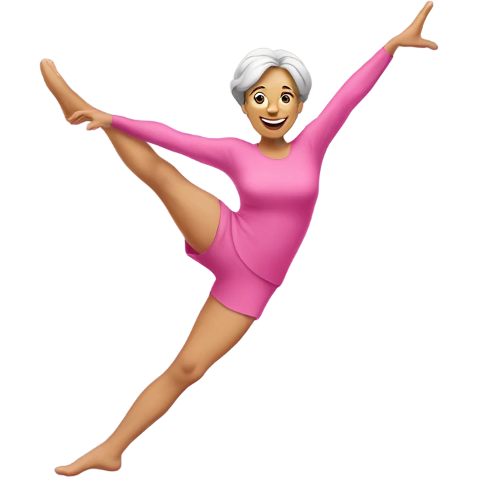 Middle aged lady wearing pink doing the splits emoji