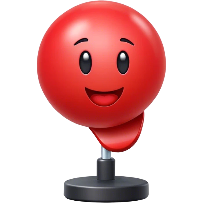 A minimalistic, cartoon-style red punching ball emoji with a glossy texture. It has a slightly rounded top and is mounted on a slim, flexible base, appearing slightly in motion. The design should be expressive and clear as an emoji. The background is fully transparent for easy overlay. No Face. emoji