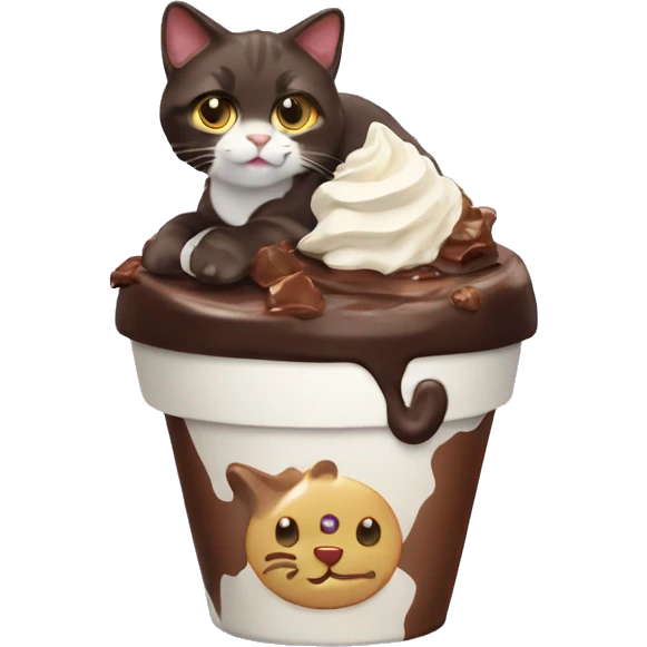 Chocolate sundae with calico cat emoji
