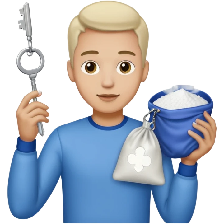 Gay man with a bag of powder and a key emoji