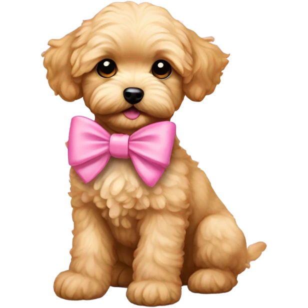 Golden maltipoo puppy with pink bow emoji