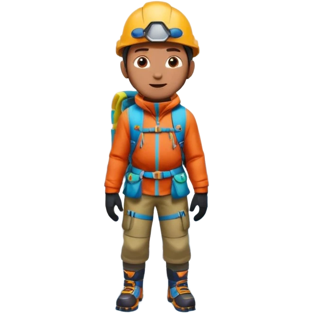 A 3D cartoon mountaineer standing on a snowy Everest-like summit with a flag, wearing colorful climbing gear, soft lighting, Memoji-style.negative : Flag emoji