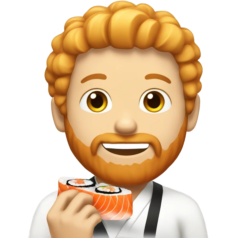 An emoji of a guy eating Sushi with a red beard and blond hair emoji