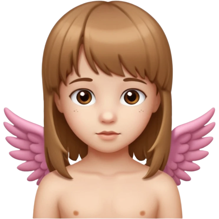 Hada cupido pequeña de cabello largo lacio castaño claro con flequillo y ojos cafés  emoji