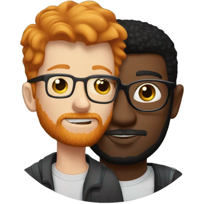 ginger man with short hair, a beard and glasses, giving a kiss to a slightly taller black man with stubble  emoji