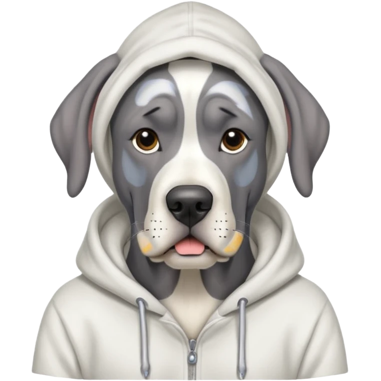 gray Great Dane wearing white hoodie emoji