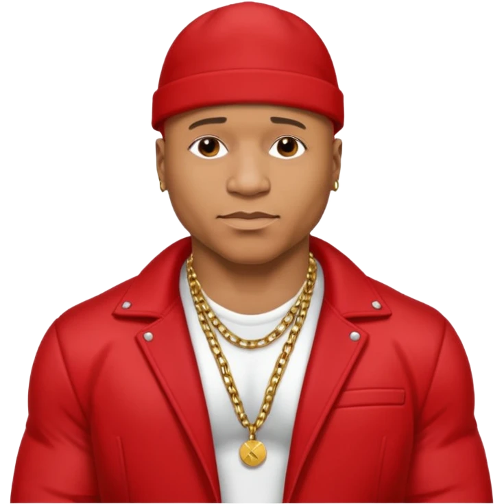 LL Cool J shirtless with necklace, red jacket emoji
