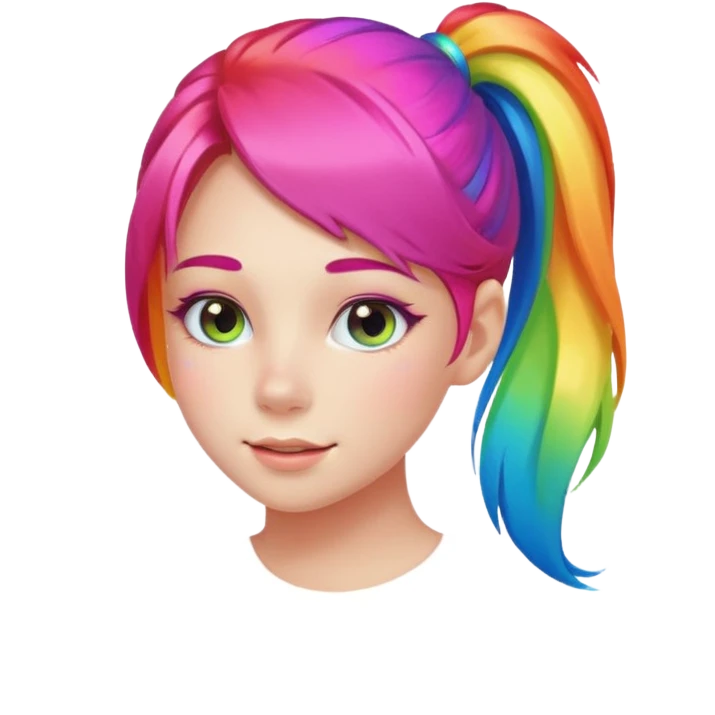 Girl with rainbow ponytail — bright gradient strands flowing emoji