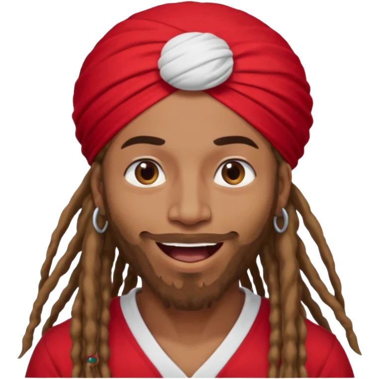 Brownskin man with long dreadlocks 
red t-shirt 
white turban 
in love eyes
his eyes mouth open  emoji