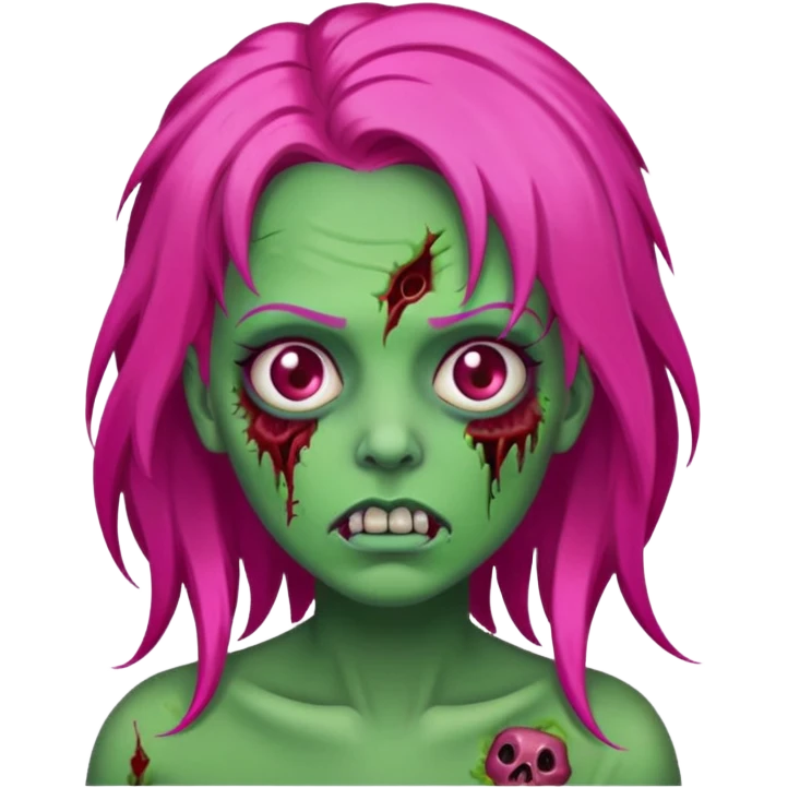 Create a zombie emoji in the style of an iPhone emoji, longo Hot pink hair emoji