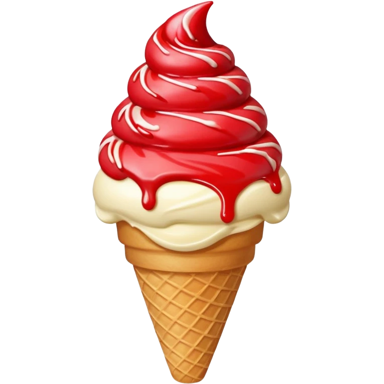 vanilla ice cream cone with strawberry sauces emoji