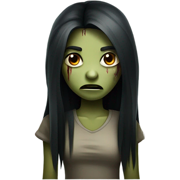girl zombie with black long hair with teeth and serious face  emoji