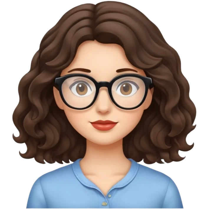 Brunette girl with wavy hair and glasses emoji