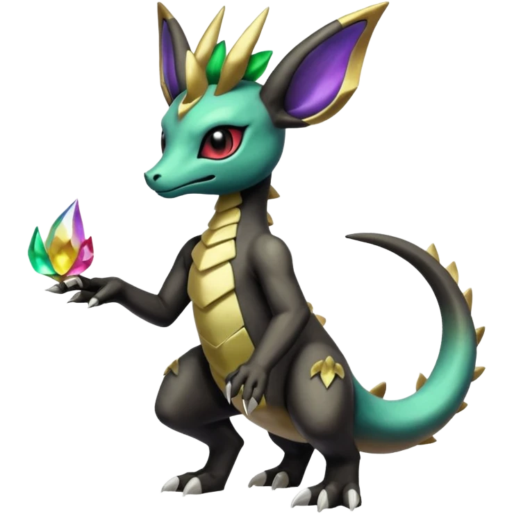 Shiny Iridescent Dusknoir-Cubone-Salandit-Leafeon-Fakémon-hybrid-creature (full body)  emoji