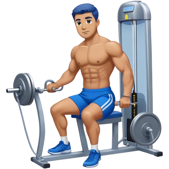 standing fit man with blue shorts cable-machine exercise emoji