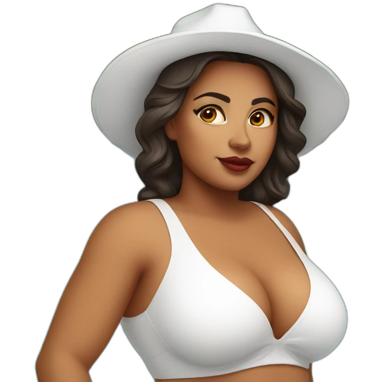 big bosomed latina in pool white outfit emoji