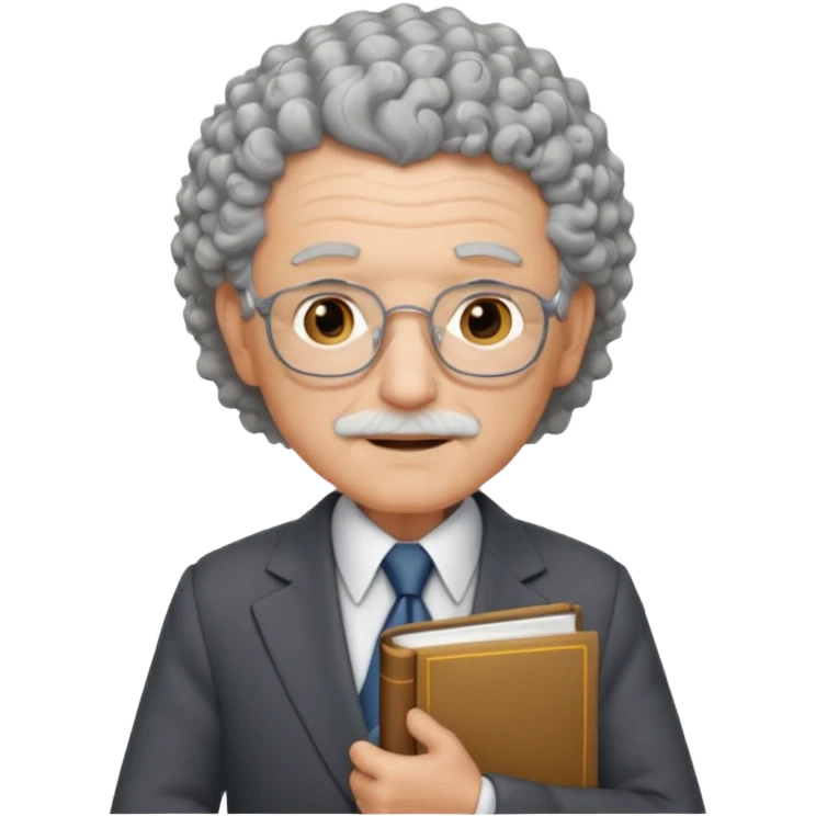 elderly male, curly hair, holding book, wearing suit emoji